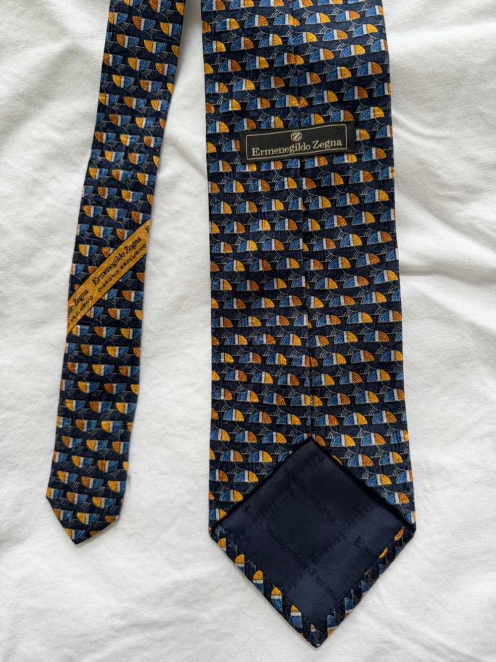 Ermenegildo Zegna Navy and Yellow Geometric Silk Tie